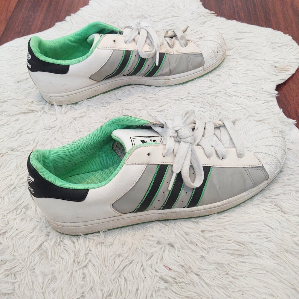 Men's Adidas Superstars Gray Black and Lime Green - Picture 5 of 5